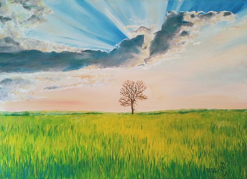 Landschaft mit Baum, Öl auf Leinwand
